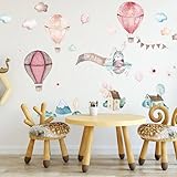 INSPIO - Adesivo Da Parete Per Cameretta Dei Bambini, Motivo: Coniglietto Con Nome A Scelta, Motivo: Nuvole, Aereo, Casa, Col