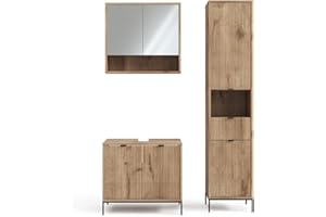 ‎VICCO Vicco Badmöbel-Set Viking Oak Eliza, bestehend aus Bad Spiegelschrank, Waschbeckenunterschrank, Hochschrank - Unterschrank- und Hängeschrank-Kombination