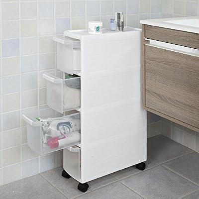 SoBuy® FRG41-W Tour de rangement Chariot pour rangement cuisine salle de bain, Étagère Armoires de cuisine sur roulettes - 4 tiroirs