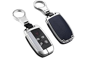 HIBEYO Funda para Llave de Coche Smart Discovery 4 LR4 Compatible con Land Rover Range Rover Sport Evoque para Jaguar XE XF XJ F-Pace F-Type Carcasa de Piel con 5 Botones en Color Negro y Plateado