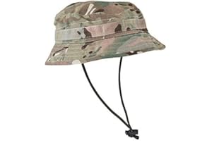 Kombat UK Short Brim Bush Hat for Men - Polycotton Ripstop, Fedora Style, Coyote Elastic Tabs for Foliage Attachment, Adjustable Chin Retaining Strap, All Seasons, Camouflage Pattern