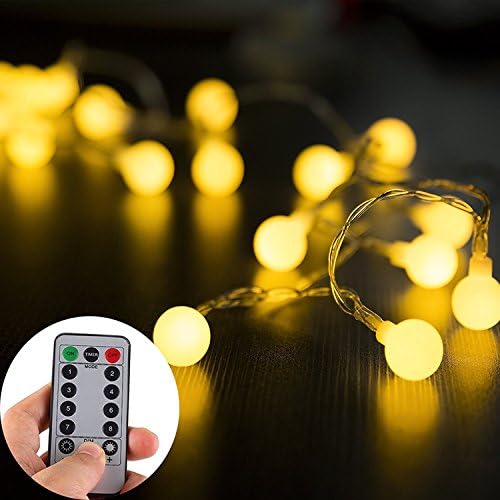 [Remote & Timer] Battery 100 LED Operated String Lights,Battery Case Waterproof,33ft/10m 100 LED Globe String Lights 8 Modes Flashing with Timer for Bedroom/Camping/Party/Decoration (Warm White)