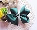 PrettyBoutique 5 Inches Girls Large Rhinestone Grosgrain Hair Bow Alligator Clip (Dark Green)
