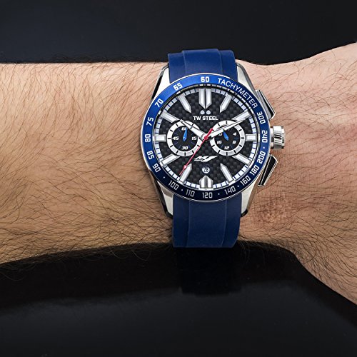 TW Steel Yamaha Factory Racing Unisex Quartz Watch with Black Dial Chronograph Display and Blue Rubber Strap GS3