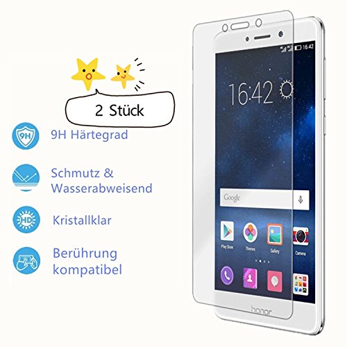 (2 Stück) Huawei Honor 6X Schutzfolie displayschutzfolie banqiao Panzerglas Schutzfolie Gehärtetem Glas Schutzfolie für Huawei Honor 6X (kratzfest Kristall-klar und Bläschenfrei) - 2
