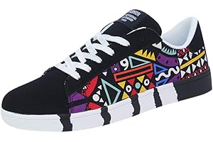 Yowablo Sneakers Mode Homme Casual Lace-Up Colorfor Canvas Chaussures de Sport Graffiti Shoes