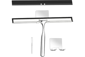 Januts Tergivetro per Doccia in Acciaio Inox Tira Acqua da Doccia Tergivetro da Bagno Tergicristallo per Vetri Pulisci Vetro Doccia per Pulire e Asciuga Vetri Piastrelle Finestre Auto, Argento