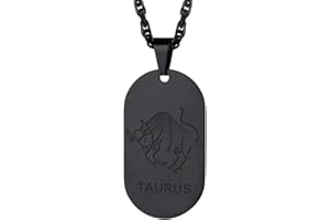 Richsteel Stainless Steel Twelve Constellations Dog Tag Pendant Necklace for Men Women, Two-Tone/Gold/Black Plated, Star Sign Jewellery Birthday Necklace, Gift Packaging