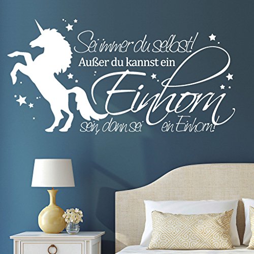 Wandtattoo Loft Schriftzug "Sei immer du selbst! Außer du kannst ein Einhorn sein, dann sei ein Einhorn" mit Einhorn / 54 Farben / 2 Größen / türkisblau / 35 cm Höhe x 68 cm Breite