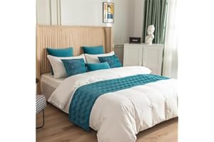 Morbuy Bed Runners and Matching Cushions Set, Scarves Bed Runners Hotel Bed Scarf Bedding Bed Towel Luxury Bedspread Protection for Living Room Bedroom Hotel (45x180+45x45cm,Turquoise)