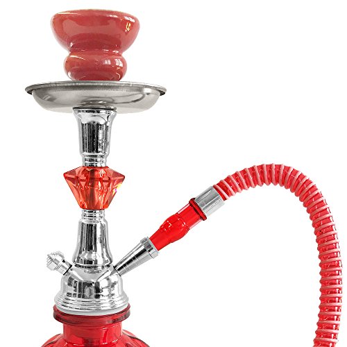 Mianova Orientalische Shisha inkl. Kohle, 5 Mundstücke und Zange – 25cm / Rot - 5