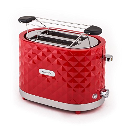 Klarstein Granada Rossa Toaster 2-Schlitz-Toaster Doppel-Toaster (für 2 Scheiben, Auftau-Funktion, Brötchenaufsatz, stufenlose Bräunungsgradeinstellung, 1000W) rot