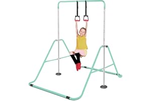 Triclicks Ginnastica Bar Orizzontale Pieghevole con Anelli da Ginnastica per Bambini, Strumento di Allenamento per Bambini, Altezza Regolabile, per Allenamento