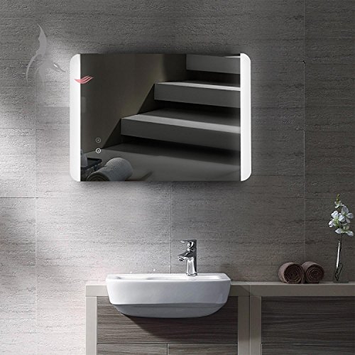 LED Bad Spiegel beleuchtet mit integrierter ANTIBESCHLAG SPIEGELHEIZUNG, Essen 50x70cm, Montage Hoch- und Querformat möglich, Badezimmerspiegel mit Licht oben und unten, Energieklasse A+