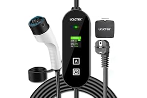LCLCTEK® 3.6KW Cargador Coche Eléctrico Portátil,8A/10A/13A/16A Cable Cargador Coche EV Tipo 2, 5-Metros Cable Carga Coche Electrico con antalla Digital, IP66 a Prueba de Agua,IEC 62196-2 (Blanco)