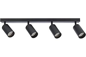 EDO Focos de Techo GU10 con 4 Focos MALGA Negro Orientable, Lampara de Techo Interior Ajustables y Giratorios Moderno, Plafón para Salon, Dormitorio, Cocina, Sin Bombilla