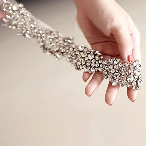 PIXNOR Sekt Crystal Eingelegter Mesh Gewebe Haar Band Braut Hochzeit Hair Ribbon Headwear (weiß) - 3