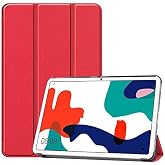 Elfia Huawei MatePad 10.4 ile Uyumlu Kılıf Arkası Şeffaf 2 Farklı Stand Olabilen Sert Silikon İnce Tablet Kılıfı Kırmızı
