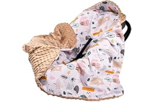 Baby-plum Babydecke MINKY mit Kapuze 90x90 cm Einschlagdecke Babyschale Kinderwagen Decke (Wald/Cappuccino)
