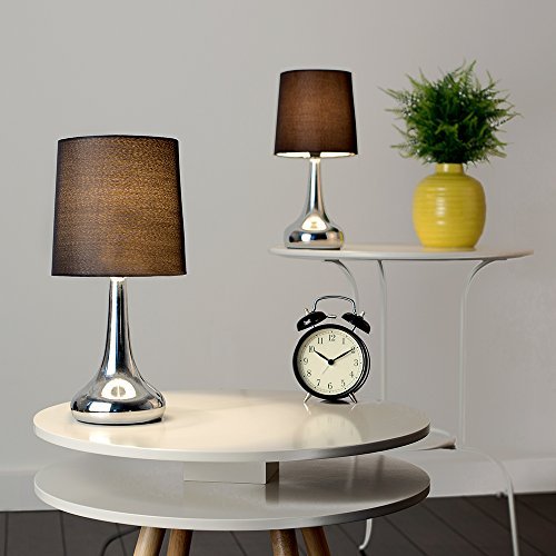 Set von 2 – Schöne und Touch-Me Tischlampe mit einem verchromten Finish und einem tollen, schwarzen Lampenschirm aus Stoff – im Tropfenform - 4