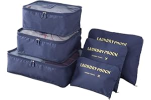 EASEHOME - Set di 6 borse organizer da viaggio, impermeabili, per vestiti, scarpe, biancheria intima, cosmetici, Blu scuro, L,