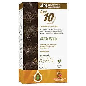 One n Only Argan Oil Fast 10 Permanent Hair Color Kit 4N Natural Medium Brown, Gray Hair Coverage in 10 Minutes, Helps Maintain Natural Moisture Balance, Advanced Micro-Pigments for Natural Tones