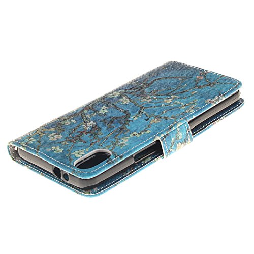 BQ Aquaris X5 Schutzhülle HuaForCity® Brieftasche Schutzhülle Case Hülle für BQ Aquaris X5,Kreative Blau Baum Muster Design Tasche Hülle Book Style PU Leder Wallet Case Flip Folio Ledertasche Brieftasche mit Silikon Kratzfest Magnet Standfunktion und Kartenfächer Etui Handyhülle für BQ Aquaris X5-Blau Baum - 5