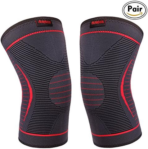 Reharock Compression Knee Sleeve Support for Running, Crossfit, Basketball, Joint Pain Relief, Knee Brace for Meniscus, ACL &amp; Tendonitis, Arthritis and Injury Recovery-Pair