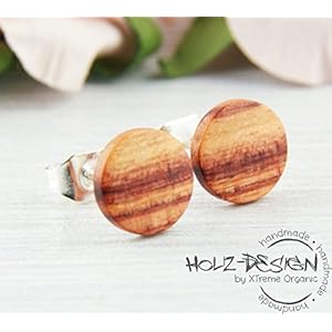 Mini Ohrstecker Ø8mm Holz Ohrringe Unisex natürlicher Holzschmuck für Boho Bräute Männerschmuck Öko Ethno Kleine Holzohrstecker Bahia Rosenholz