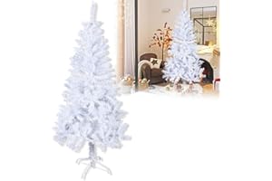 YUENFONG Sztuczna choinka z PCW, 180 cm, biała, szybki montaż, składana choinka ze stojakiem, dekoracja bożonarodzeniowa (biała, 180 cm)