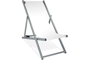 MultiBrands Liegestuhl, klappbar, Aluminium, Sitzbezug Weiß, Silber lackiert