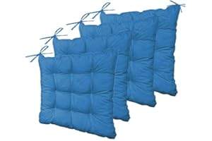 deco arts Coussin de Chaise - Lot de 4 Coussins Carrés avec Attaches pour Chaises Intérieur ou Extérieur - Polyester 65% & Coton 35% - Galette Certifiée Oeko-TEX - 40 x 40 cm, 380 g, Bleu petrole