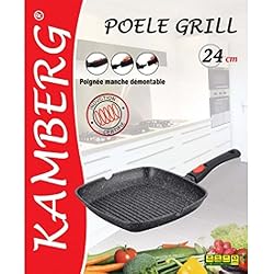 Kamberg - 0008028 - Poêle Grill 24 x 24 cm - Manche Amovible - Fonte d'Aluminium - Revêtement type pierre - Tous feux dont induction - Sans PFOA