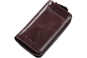 PORRASSO Genuine Leather Key Case Car Key Bag Key Pouch Portable Card Holder Keychain Wallet with 6 Hook for Men Coffee A