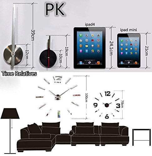HOME IMPRESSION (54 Arten) am reichlichsten Stile große Wanduhr, 60-130cm Durchmesser Große dekorative Wanduhren Home Decor DIY Uhren Wohnzimmer (A B 1 Most Popular, #1 Black dial, black acrylic mirror) - 8
