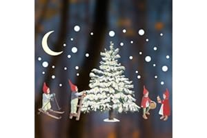 TinyFoxes Fensterbild Weihnachtswichtel - Dekoration für das Fenster im Kinderzimmer - statisch haftend und wiederverwendbar - handgezeichnete Aquarelle - von Kristin Franke