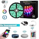 🎵【Energiesparend & umweltfreundlich】RoHS-Beglaubigen, Keine Batterie, Kein Blei oder Quecksilber, Keine UV-Strahlung. Stromsparender umweltfreundlicher langlebiger LED-Typ 5050 für 50.000 Stunden Betriebsdauer 🎵【Inhalt】✔1 x 5M LED-Lichtleiste 150 LEDs ✔1 x WiFi Signalempfänger ✔1 x 24 Tasten Steuerplatine (mit Akku) ✔1 x Netzteil (12V/2A) 24 Watt 230v