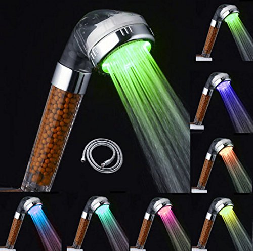 HHD® Handbrause LED, Handbrause Universal Dusche Temperature Veränderung LED 3 Farben, benötigt keine elektrizität, 35% Einsparung Wasser Duschkopf mehr Ionic mit Chlor-Filter Dusche mit Schlauch Dusche kostenlos