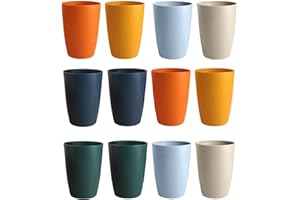 LATERN 12 Pezzi Bicchieri di Plastica Riutilizzabili, 360ml Bicchiere Infrangibile Bicchieri D'Acqua Durevoli per Bambini Tazze Lavabili in Lavastoviglie per Cucina Feste All'Aperto Picnic (6 Colori)