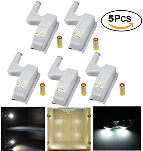 5PCS LED Hinge Light Universal Home Kitchen Office Door Light Hotel Wardrobe Cupboard Automatic Switch Cool White Lighting Lamp Cupboard Night Light,Included Batteries