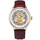 KS Armbanduhren für Herren männer Edelstahl Luxus Automatische Mechanische Skelett Analog Lederband Uhr Braun KS385