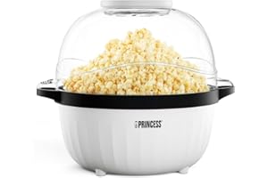 Princess Machine à Pop-corn, 4,5 L, Tige de Brassage Motorisée, Plateau à Beurre, Couvercle Transparent, Bol Réversible, Facile à Nettoyer, Antidérapante, Compacte, 450W, 292980