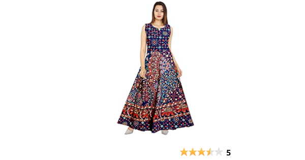 Buy Afreet Fashion Women S Cotton Traditional Rajasthani Jaipuri Print One Piece Dress Afd 576 Multicolour Free Size At Amazon In