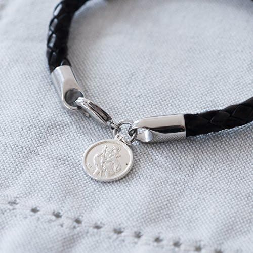 St Christopher Leather Wristband (Black)