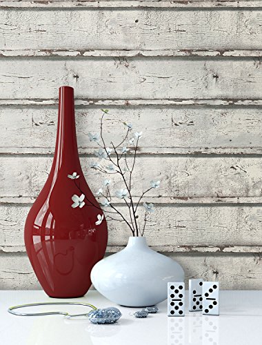 Tapete Vliestapete Antik Holz Muster in Creme Weiß , schöne edle Tapete im Antikholz Design , moderne 3D Optik für Wohnzimmer, Schlafzimmer oder Küche inkl. Newroom Tapezier Ratgeber mit super Tipps! - 2