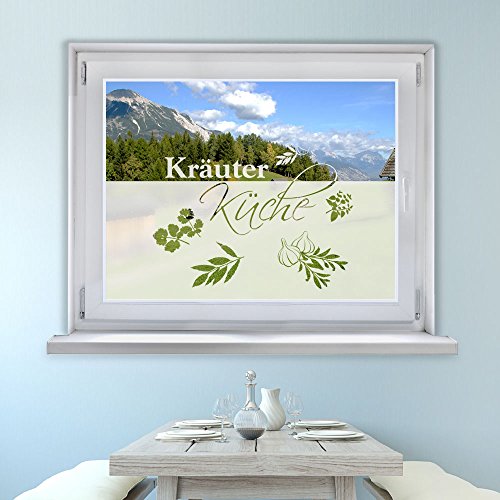 Graz Design 980070_110x57 Fensterfolie Glasdekor Aufkleber Sichtschutz Küche Kräuter Spruch (Größe=110x57cm)