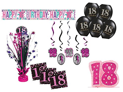 Party Deko Set 18.Geburtstag 30 teilig Mädchen pink schwarz Deko Komplettset