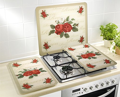 WENKO 2521447500 Herdabdeckplatte Universal Rosen – 2er Set, für alle Herdarten, Gehärtetes Glas, 30 x 1.8-4.5 x 52 cm, Mehrfarbig - 7