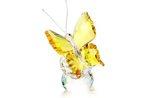 H&D HYALINE & DORA H&D - Hermosa mariposa al vuelo de cristal con base de bola de cristal, figurita para colección, adorno de animal coleccionable para regalo, Amarillo