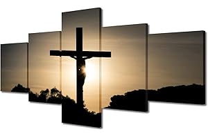 TUMOVO Wandkunst, Motiv Jesus Christus am Kreuz, christliches Schlafzimmer, Wohnzimmer, Wanddekoration, religiös, gerahmt, moderne Bilder, Leinwanddrucke, Dekorationen, 127 cm Bx61 cm H